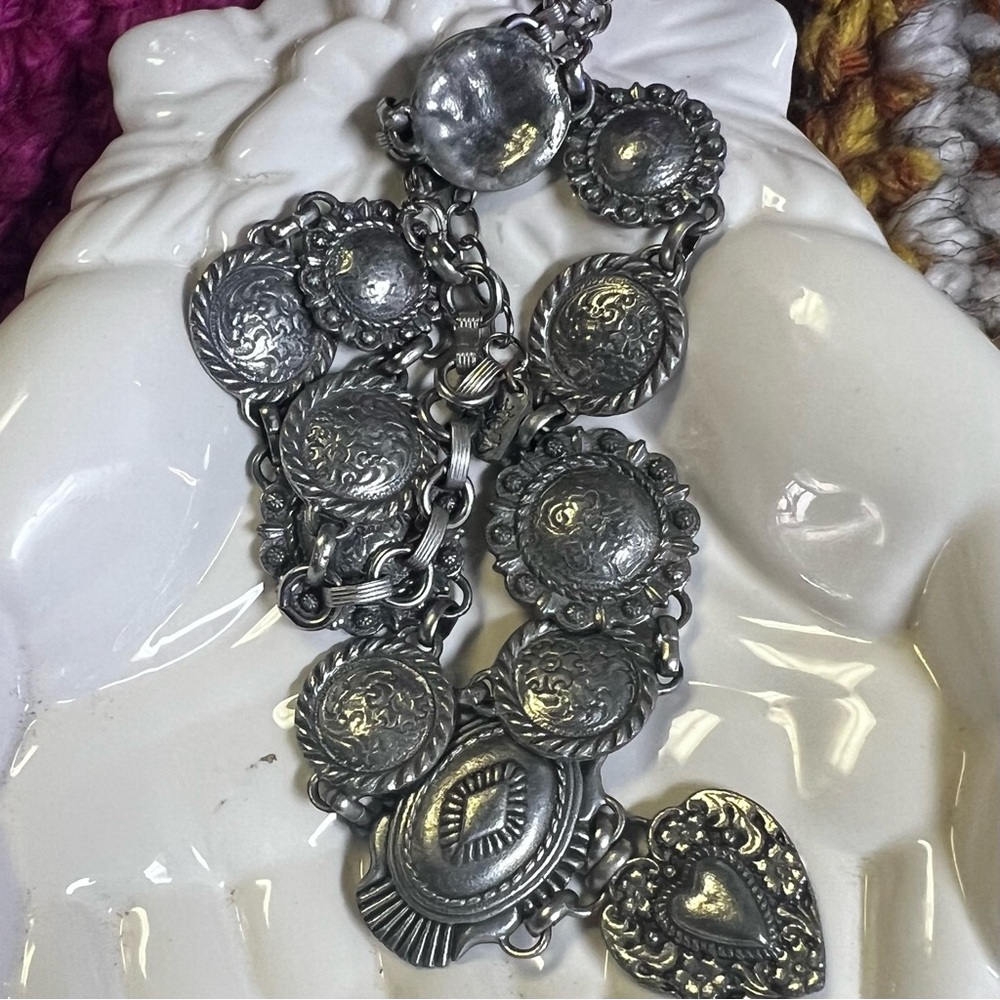 Bohemian Cowgirl Love Concho Silver Heart Pendant Necklace - Picture 13 of 15